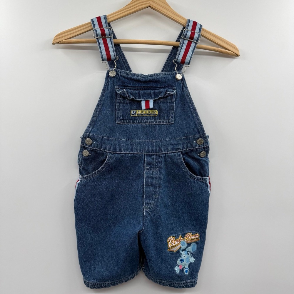 Vintage Blue's Clues 5t Denim Bib Shortalls Overalls Toddler Embroidered Blue